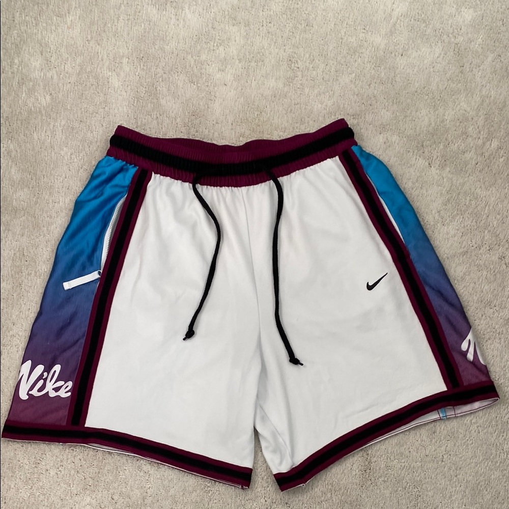 Nike White and Blue Athletic Shorts with Color-Blocking Design